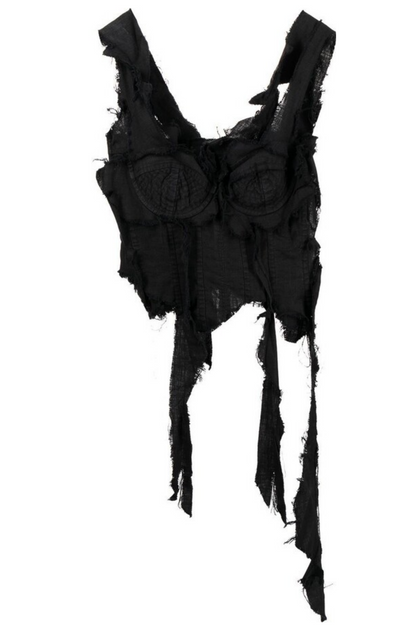 Noela Asymmetric Fringed Corset - Black