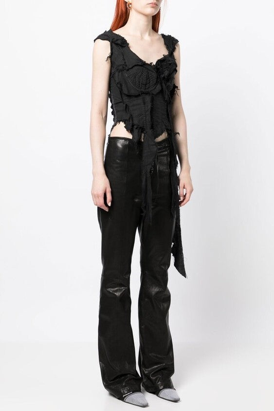 Noela Asymmetric Fringed Corset - Black