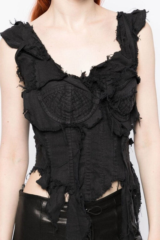 Noela Asymmetric Fringed Corset - Black