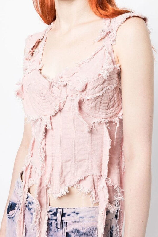 Noela Asymmetric Fringed Corset - Pink