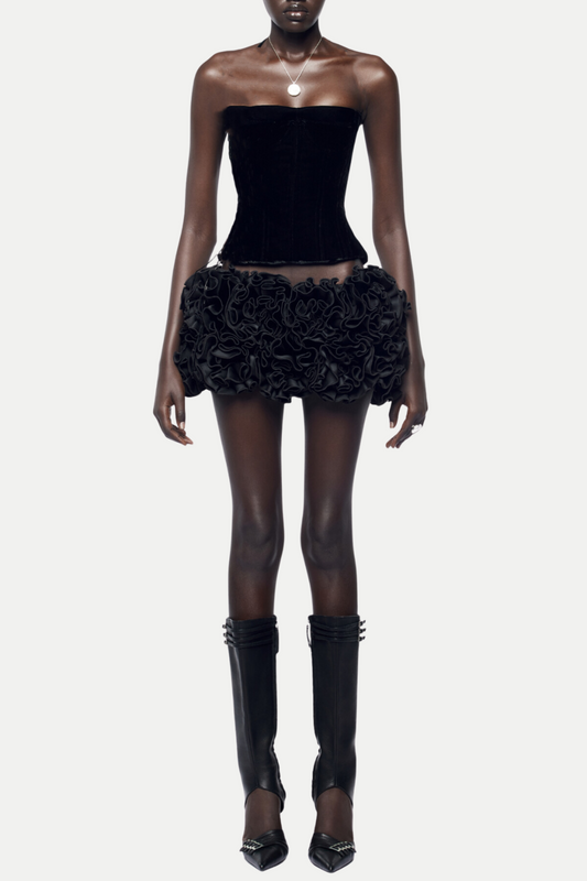 Nuala Floral Lace Up Two Piece Set - Black