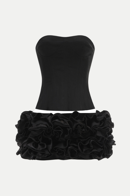 Nuala Floral Lace Up Two Piece Set - Black