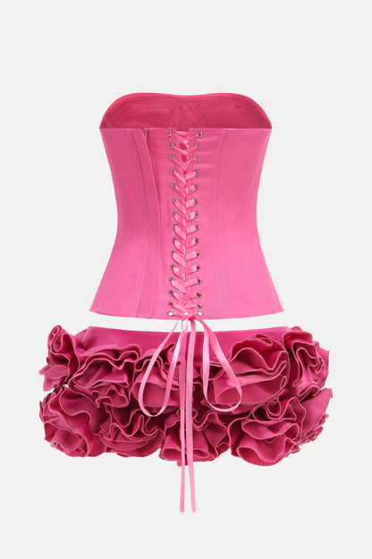 Nuala Floral Lace Up Two Piece Set - Pink