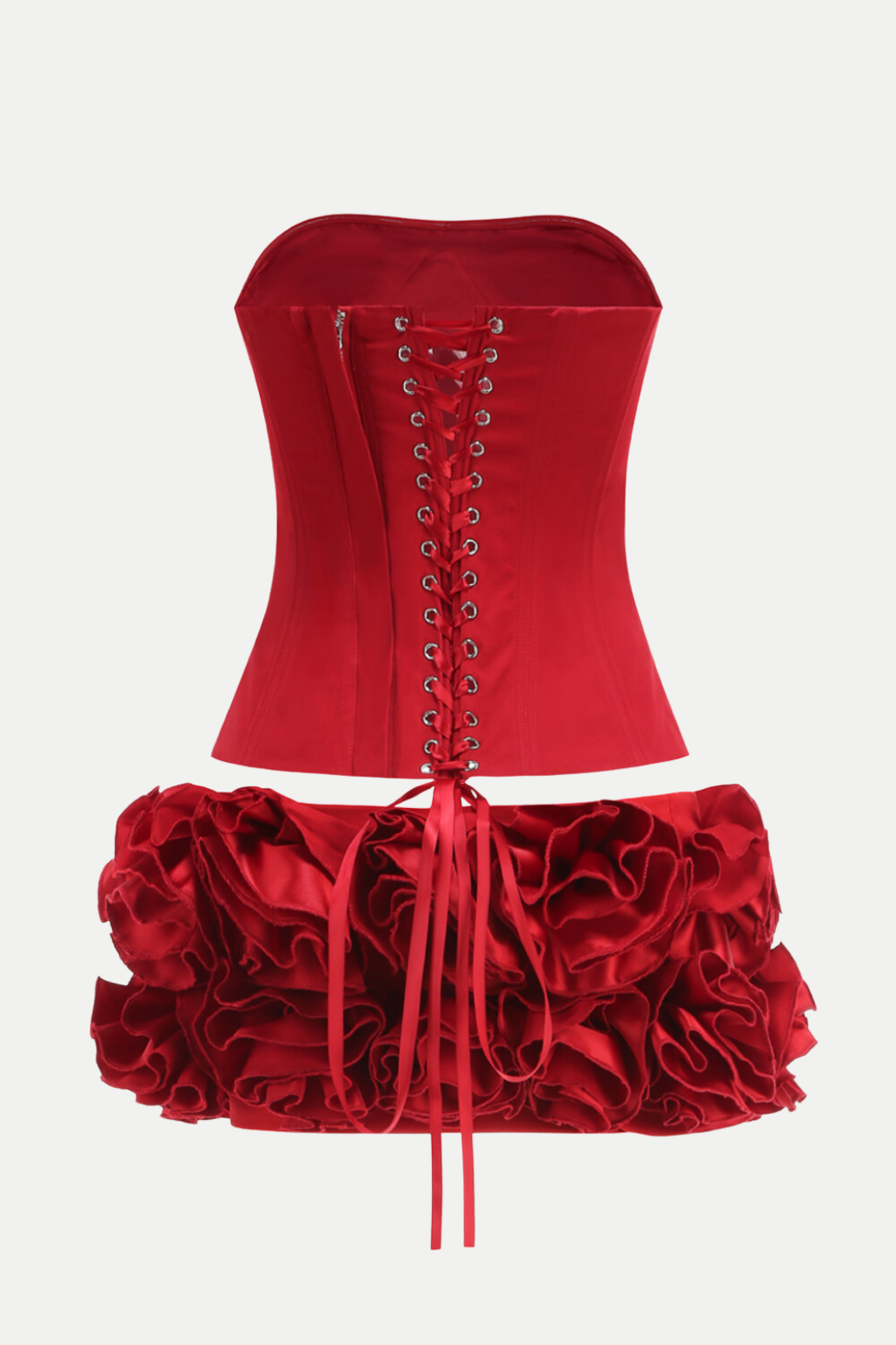 Nuala Floral Lace Up Two Piece Set - Red