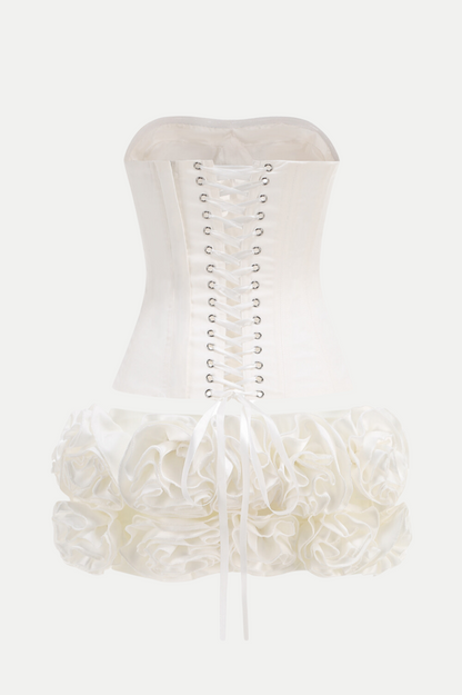 Nuala Floral Lace Up Two Piece Set - White