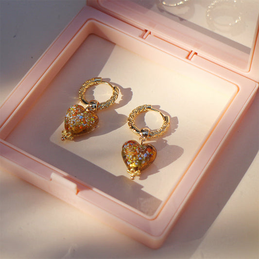 Handmade Glaze Heart Hoop Earrings