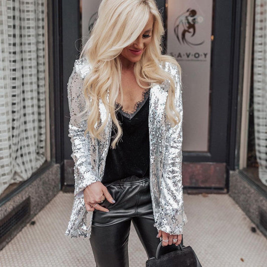 DressBetty - Temperament Sequins Long Sleeve Blazer