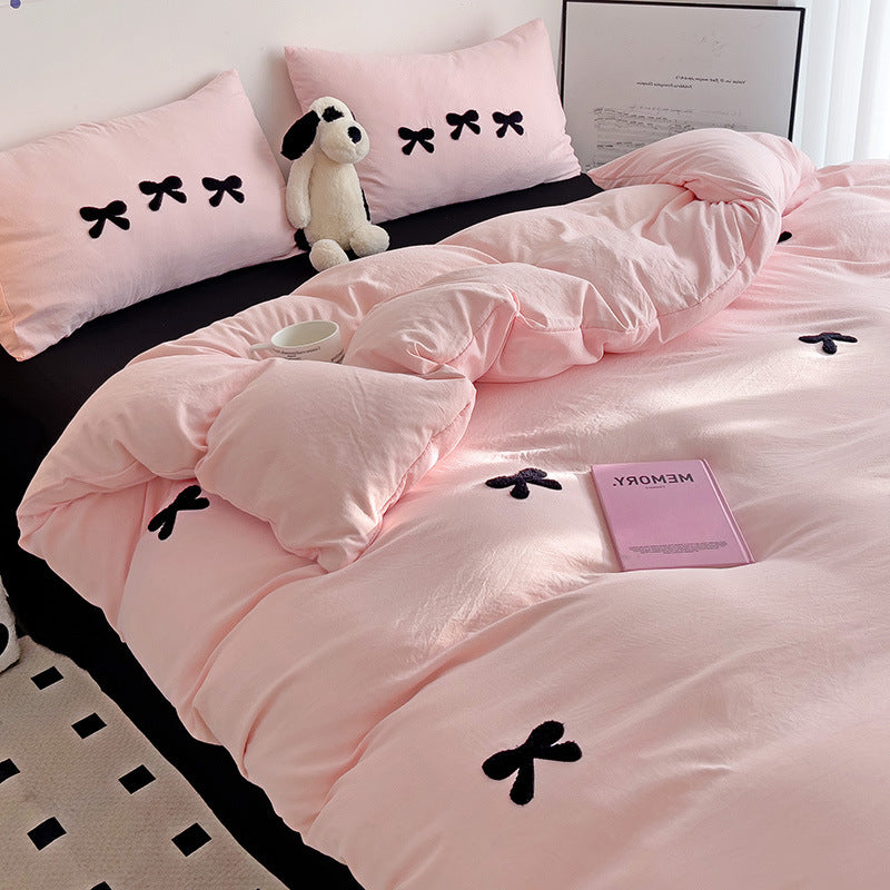 Embroidered Triple Bow Bedding Set