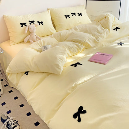 Embroidered Triple Bow Bedding Set