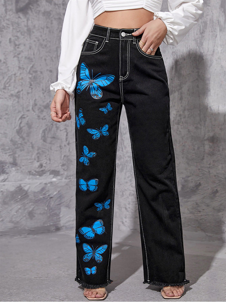 DressBetty - Blue Butterfly Straight Jeans
