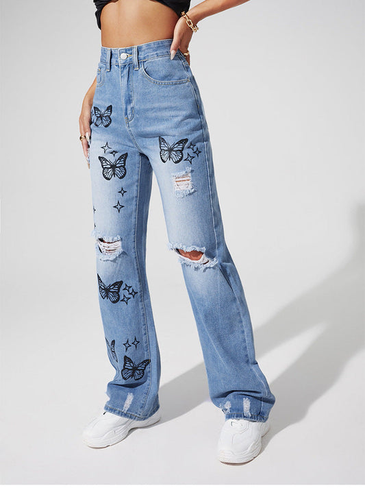 DressBetty - Street Butterfly Printed Jeans