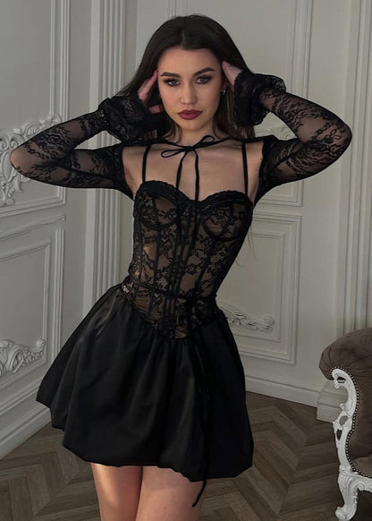 Celestine – Black Lace Corset Mini Dress
