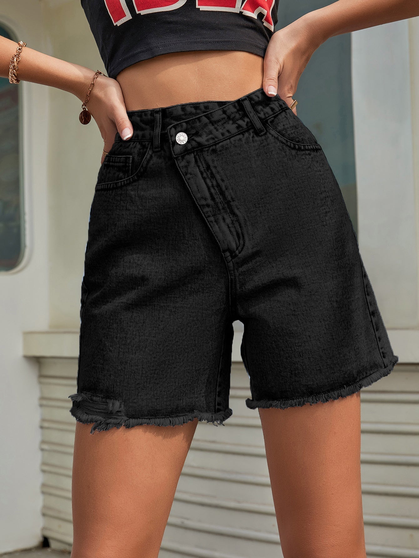 DressBetty - Loose Slim Raw Edge Denim Shorts