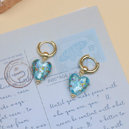 Handmade Glaze Heart Hoop Earrings Blue