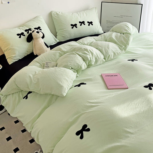 Embroidered Triple Bow Bedding Set