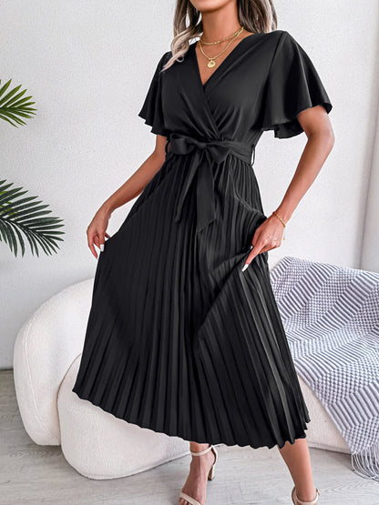DressBetty - Cross V-Neck Pleated Dress