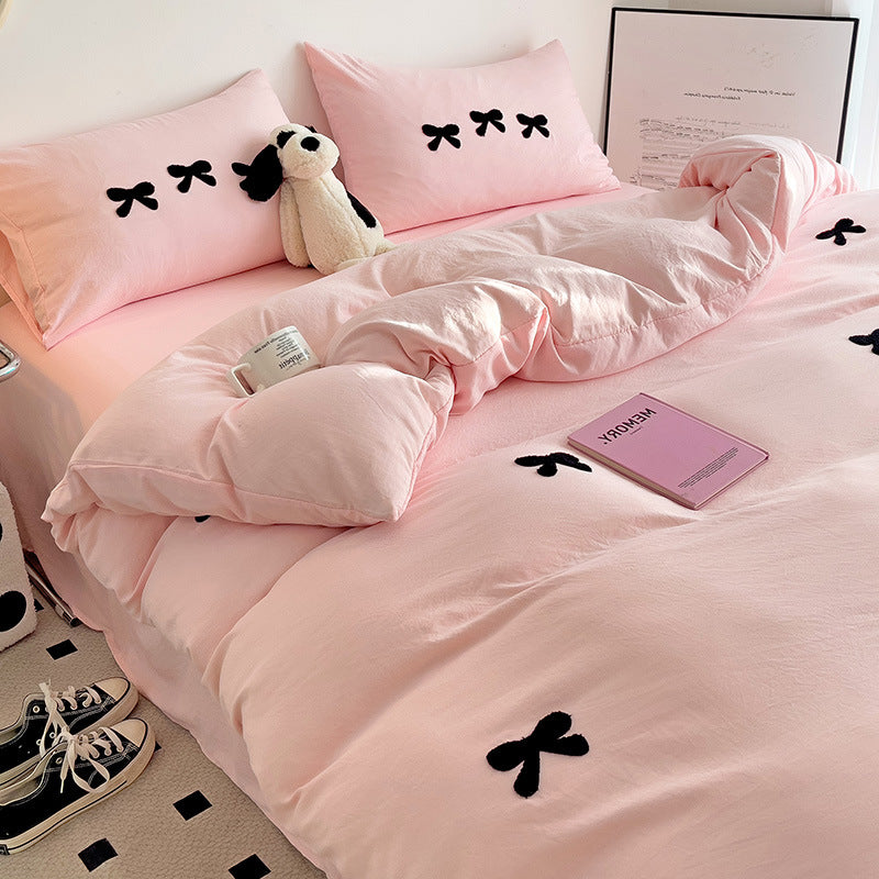 Embroidered Triple Bow Bedding Set