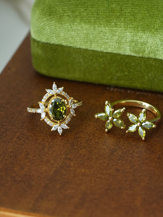 Rhein Town Vintage Olive Green Open Ring