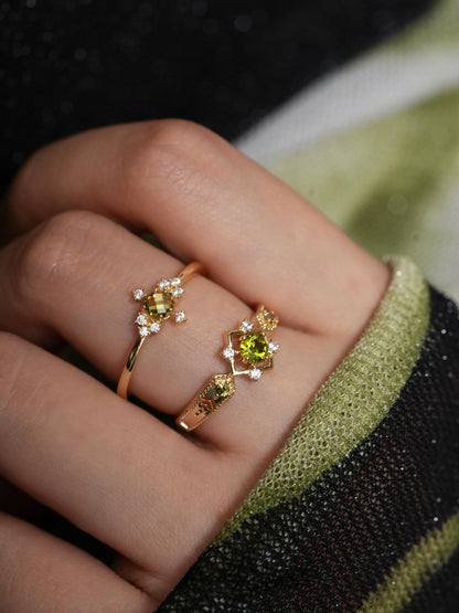 Waltz of the Rhine Olive Green Crystal Open Ring