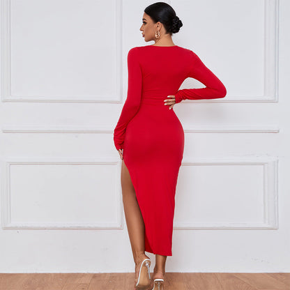DressBetty - Split Hollow Long Sleeve Dress