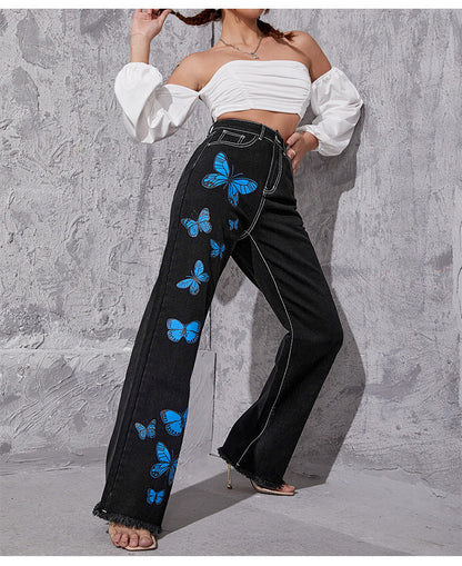 DressBetty - Blue Butterfly Straight Jeans