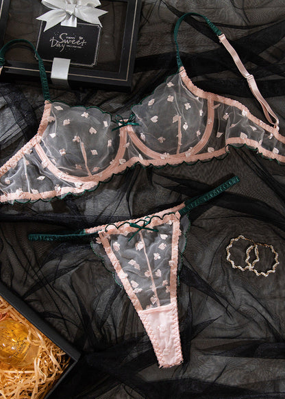 Rosabelle - Sheer Embroidered Lingerie Set with Satin Trim