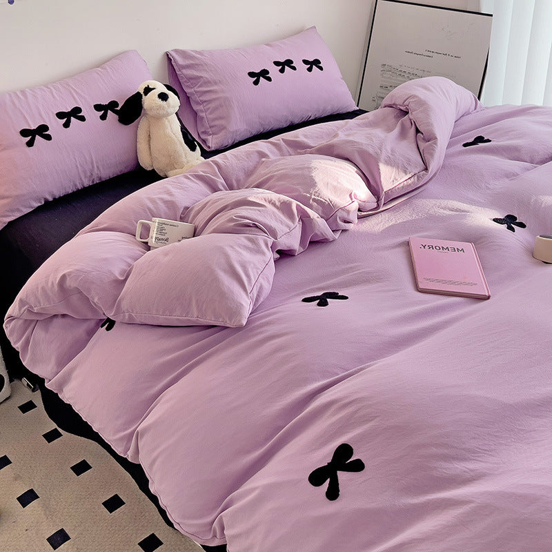 Embroidered Triple Bow Bedding Set