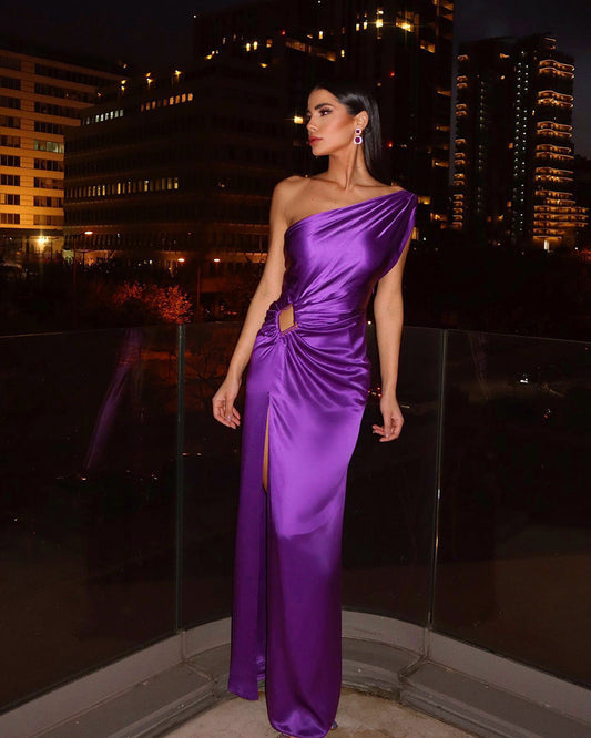 DressBetty - Oblique Shoulder Evening Dress