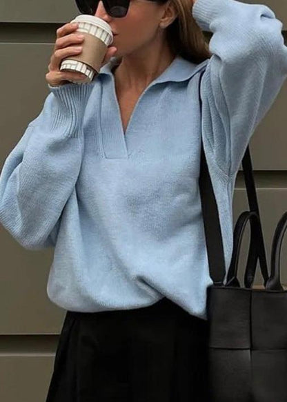 Blue CollaRed Pullover - Casual Sophistication