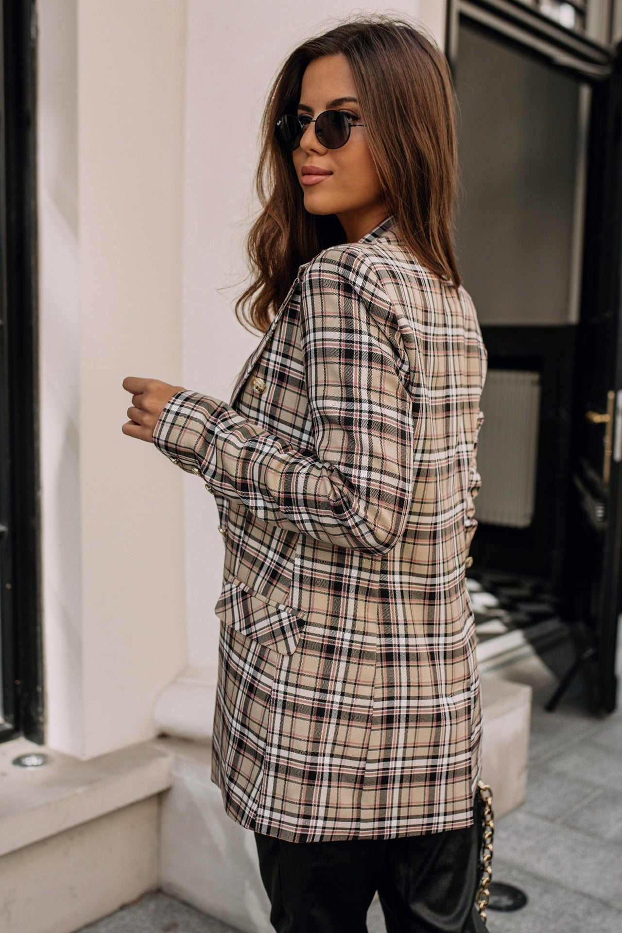 DressBetty - Double Breasted Plaid Blazer