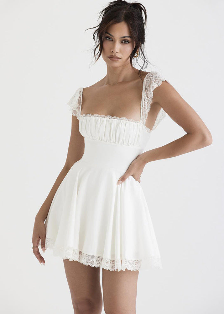 Éloïse Dress – White Lace Mini with Corset Back