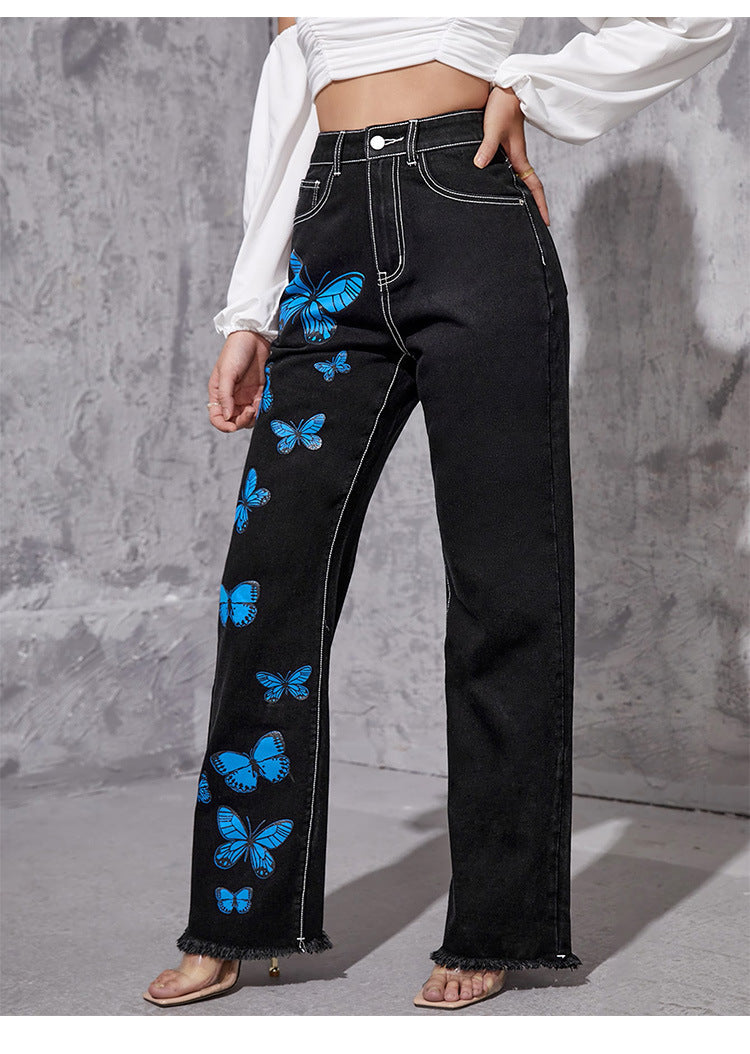 DressBetty - Blue Butterfly Straight Jeans