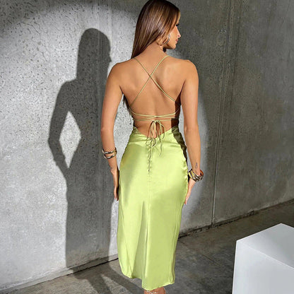 DressBetty - Split Satin Backless Dress