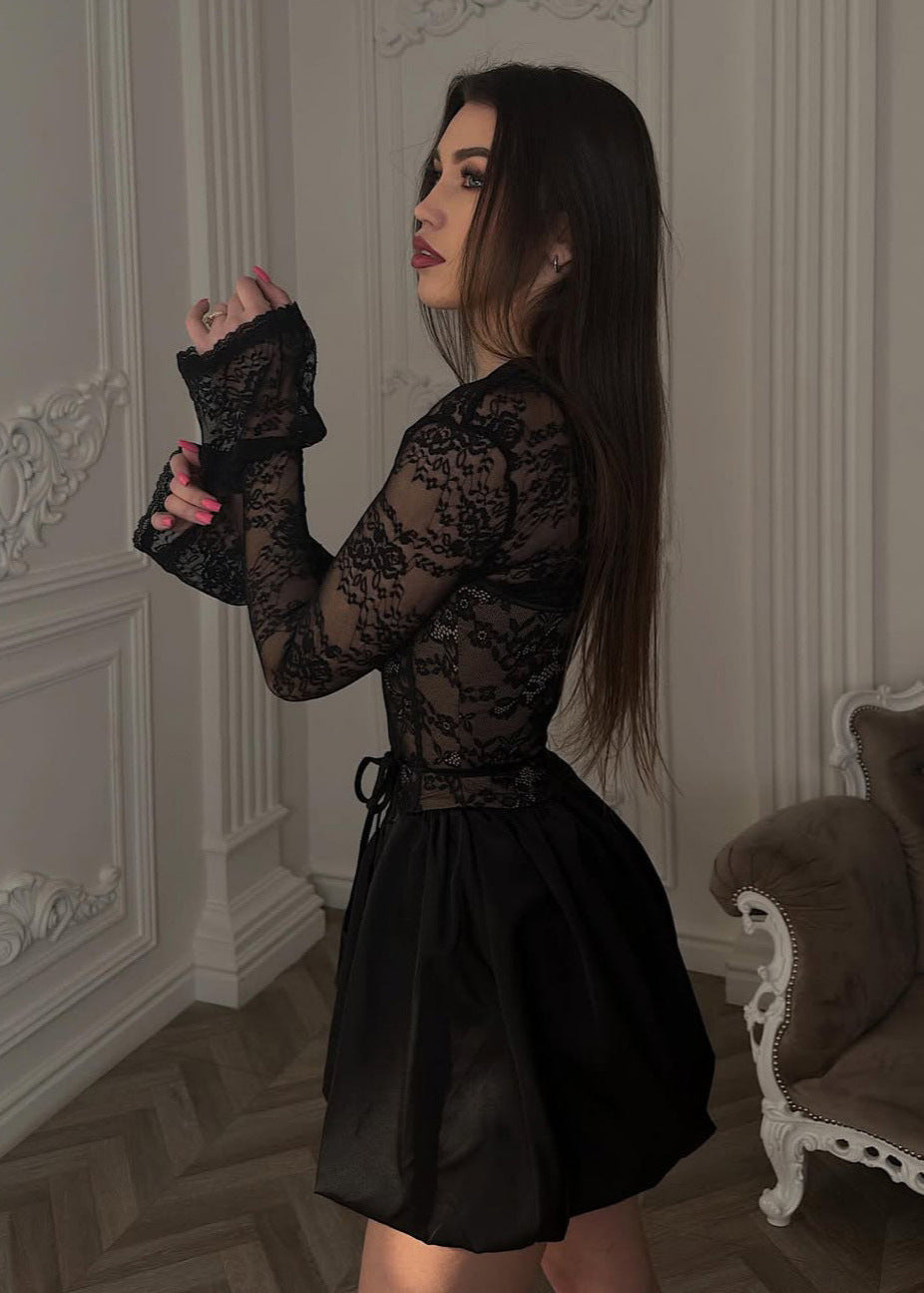 Celestine – Black Lace Corset Mini Dress