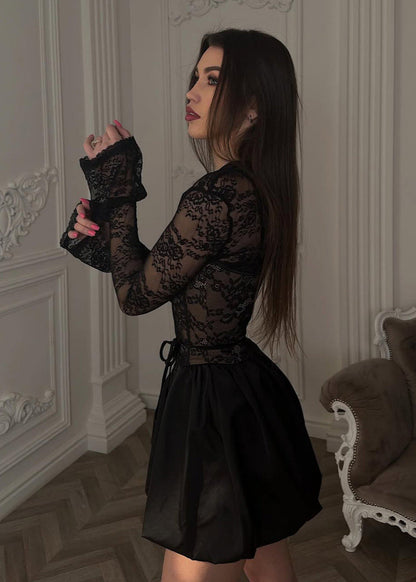 Celestine – Black Lace Corset Mini Dress
