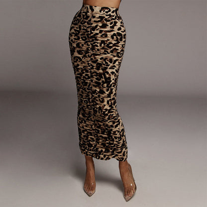 DressBetty - Pleated Split Leopard Print Skirt