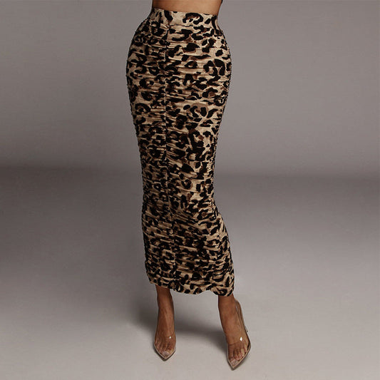 DressBetty - Pleated Split Leopard Print Skirt