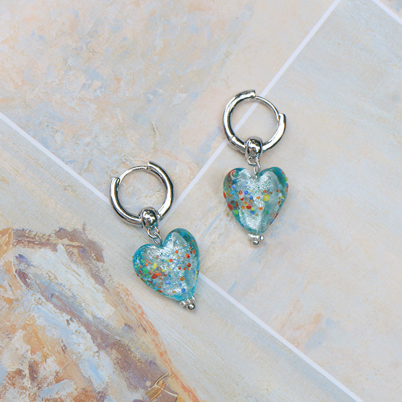Handmade Glaze Heart Hoop Earrings Blue