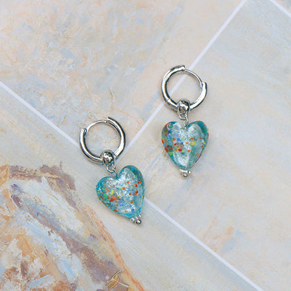 Handmade Glaze Heart Hoop Earrings Blue