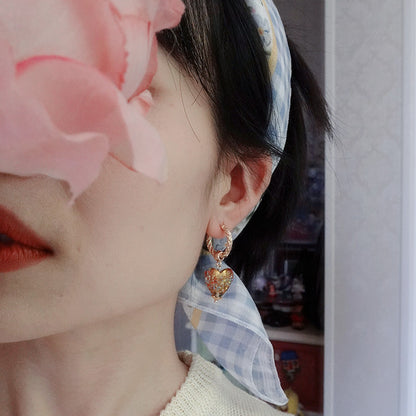 Handmade Glaze Heart Hoop Earrings