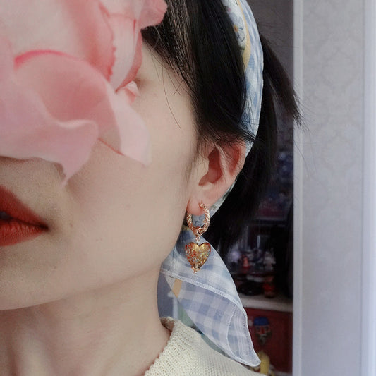 Handmade Glaze Heart Hoop Earrings