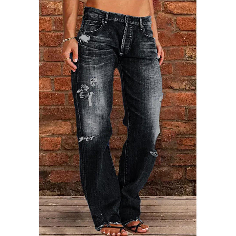 DressBetty - Broken Hole Casual Straight Leg Jeans