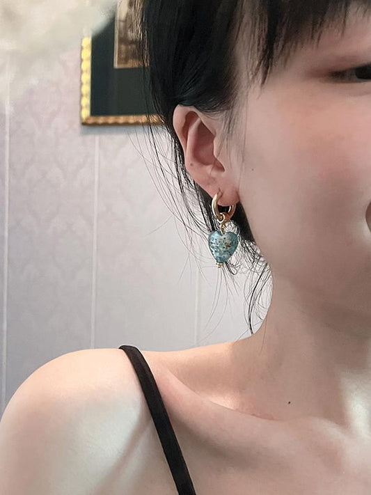Handmade Glaze Heart Hoop Earrings Blue