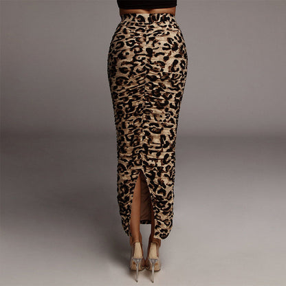 DressBetty - Pleated Split Leopard Print Skirt