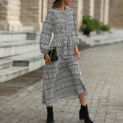 DressBetty - Bohemian Print Long Sleeve Dress