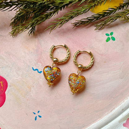 Handmade Glaze Heart Hoop Earrings