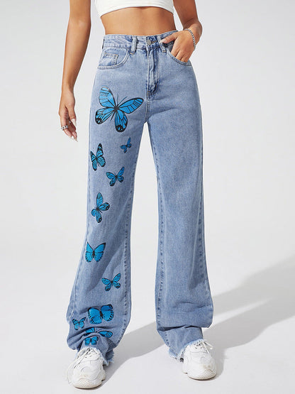 DressBetty - Blue Butterfly Straight Jeans