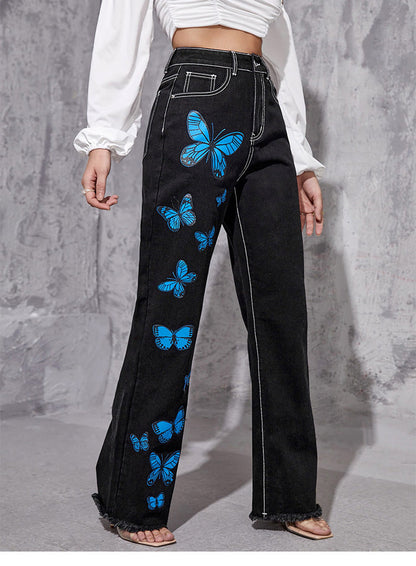 DressBetty - Blue Butterfly Straight Jeans