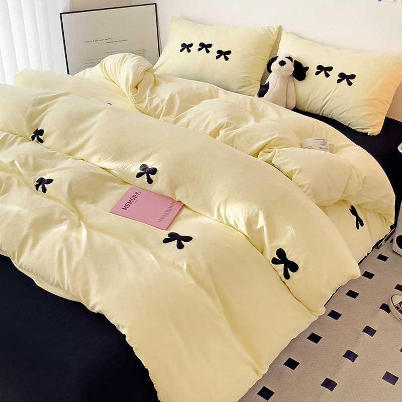 Embroidered Triple Bow Bedding Set