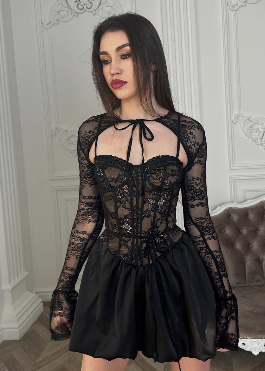 Celestine – Black Lace Corset Mini Dress